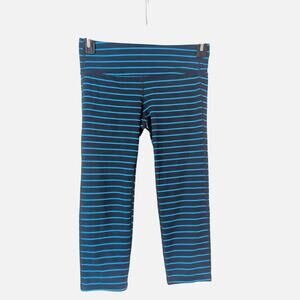 Athleta Striped Capri Leggings Blue Black High Rise Stretch Pants Size S